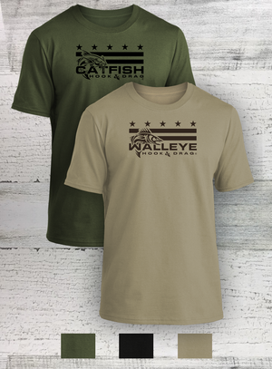 HD Fish - Subdued MERICANA - Short Sleeve - available in Catfish Walleye Crappie Bass