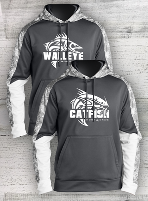 HD Fish - Modern Retro - Sport-Wick® Mineral Freeze Fleece Colorblock Hooded Pullover - Catfish Walleye Crappie and Bass