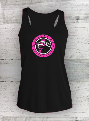 HD FISH Pro - Ladies Competitor™ Racerback Tank - Black - Circle Series - Walleye Catfish Crappie Bass