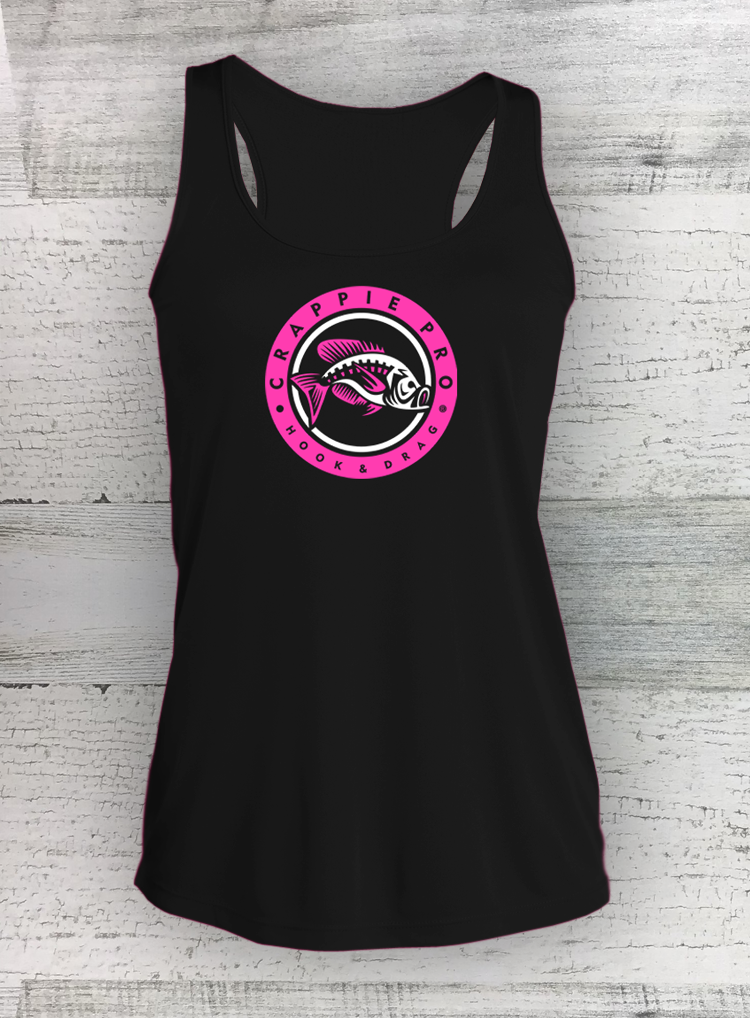 HD FISH Pro - Ladies Competitor™ Racerback Tank - Black - Circle Series - Walleye Catfish Crappie Bass
