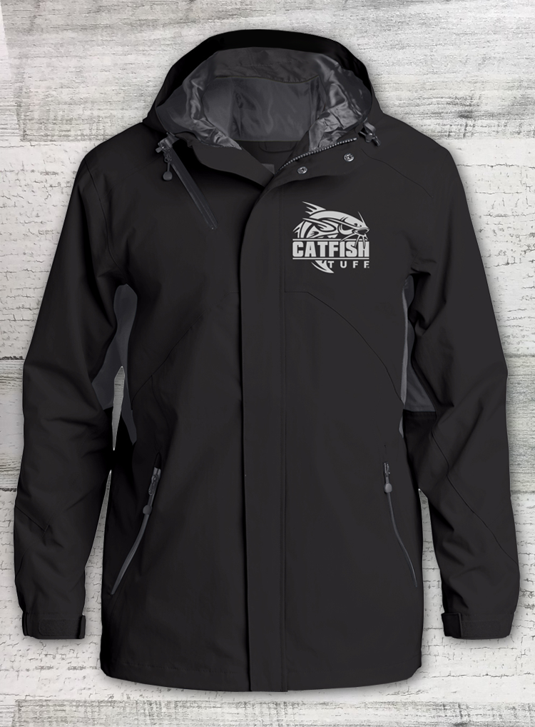 Catfish Tuff - Fishing Rain Jacket - Cascade Waterproof Jacket - With Reflective Catfish Tuff and Hook Symbol Logo's